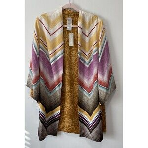 Chico's Kimono Jacket Reversible Geometric Gold Open Front Women's Medium NWT